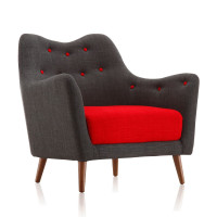 Manhattan Comfort AC011-CC Poet Accent Chair with Tufted Buttons in Light Charcoal and Red